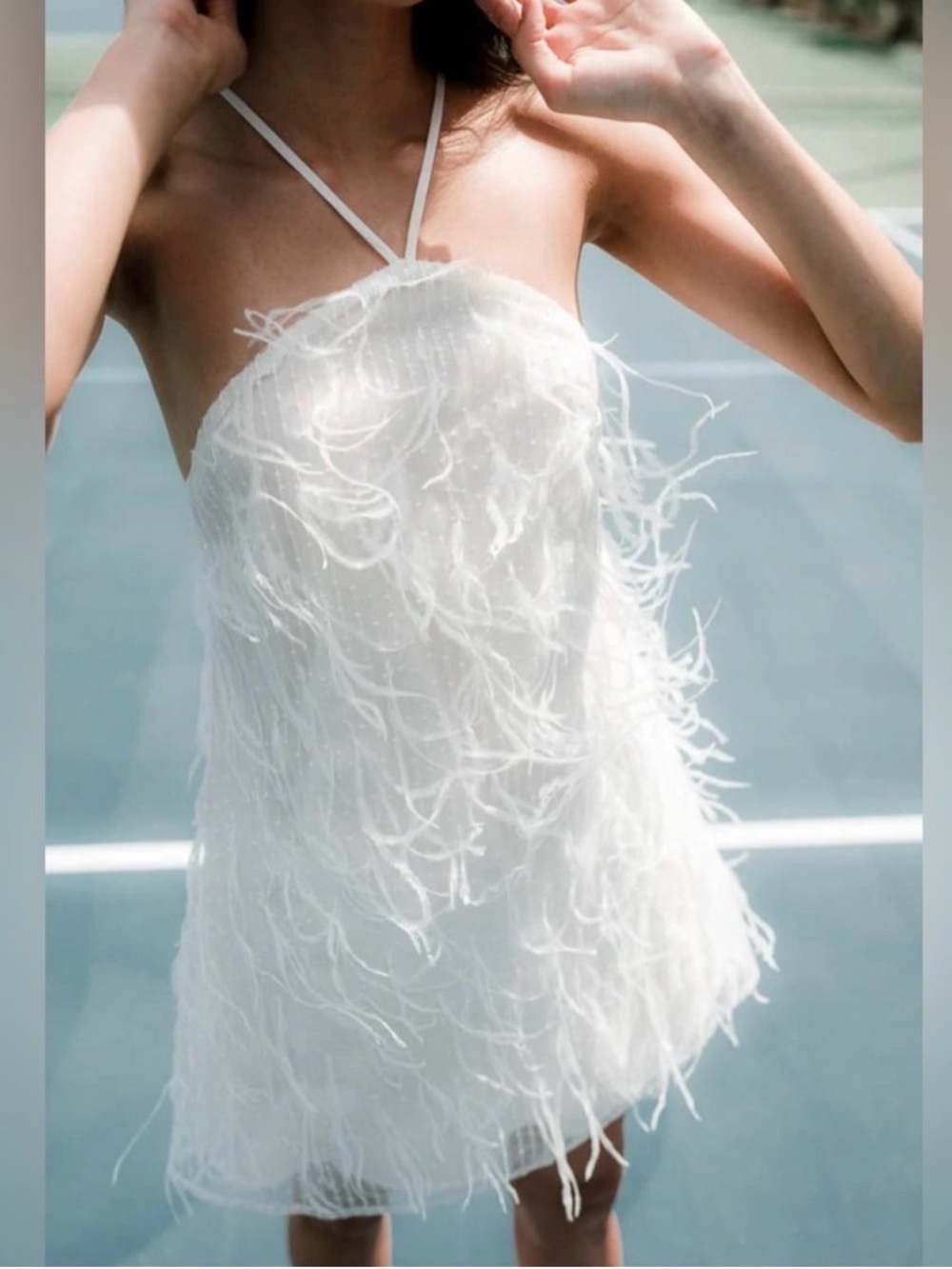 Elliatt White Feathered Mini Dress